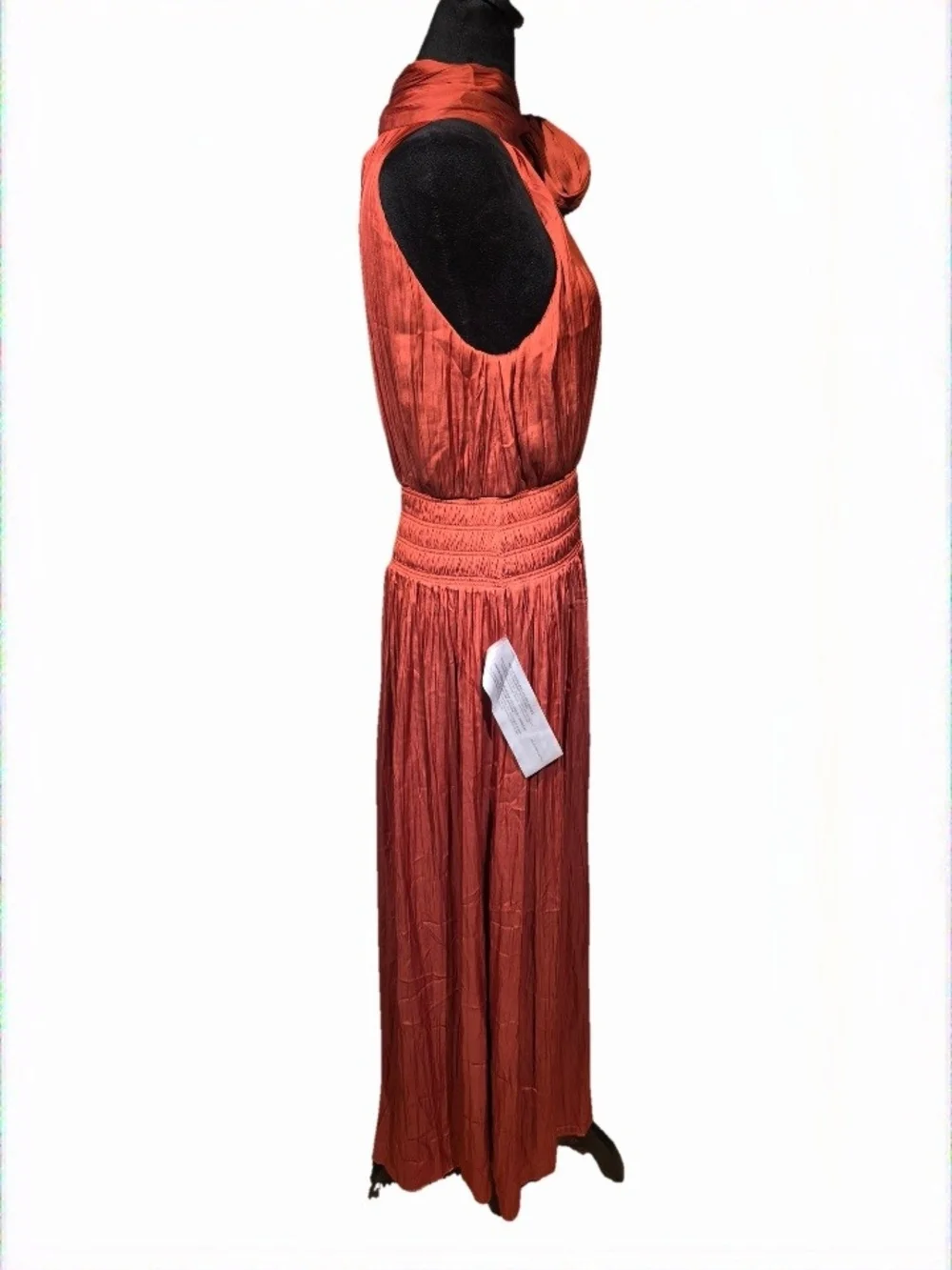 BCBGMaxAzria Tandori Spice Smocked Halter Maxi Dress With Bow Tie Neck Detail - Picture 4 of 9